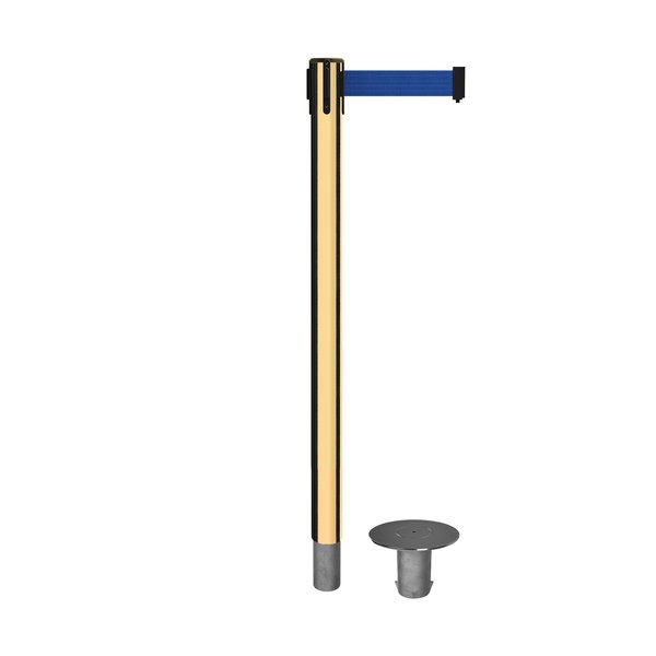 Montour Line Stanchion Belt Barrier Removable Base Pol.Brass Post 7.5ftDk Blu Belt MX630R-PB-DBL-75